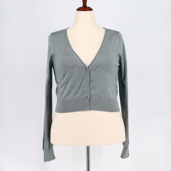 Rebecca Taylor Woman Grey Cotton/Viscose Barely There Knit Crop Cardigan Size L - Picture 3 of 6
